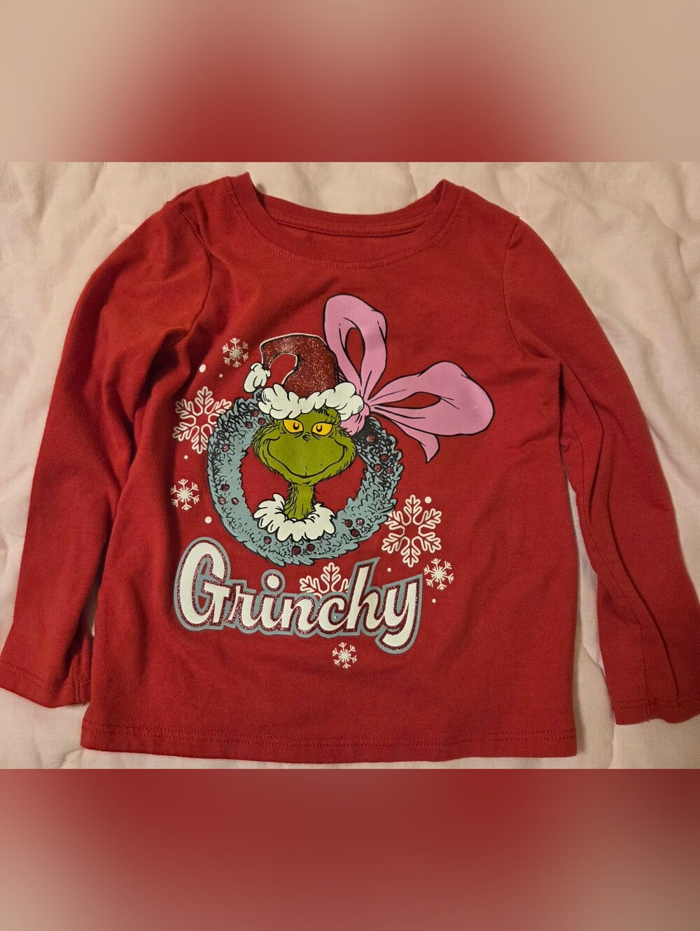 Girls' 3T Red Grinch Holiday Graphic Long-Sleeve Top